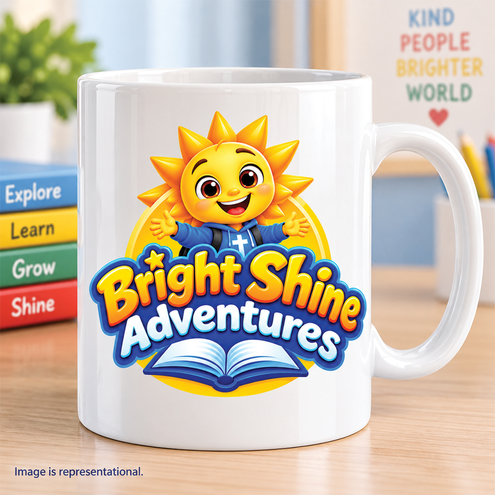 Bright Shine Adventures– White Glossy Printed Porcelain 11oz Mug