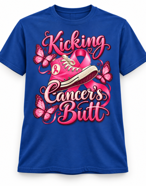 Kicking Cancer's Butt (Sneakers Style) – Adult Short Sleeve T-Shirt